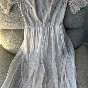 Elegant Sheer White Dress with Floral Embroidery